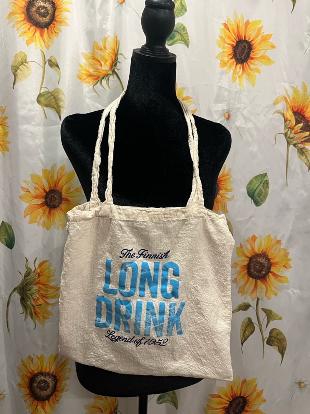 Long Drink Canvas Tote Bag with Blue Logo